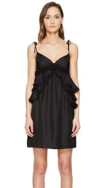 Thomas Wylde 243234 Womens Dolly Ruffle Spaghetti Strap Dress Black Size Large