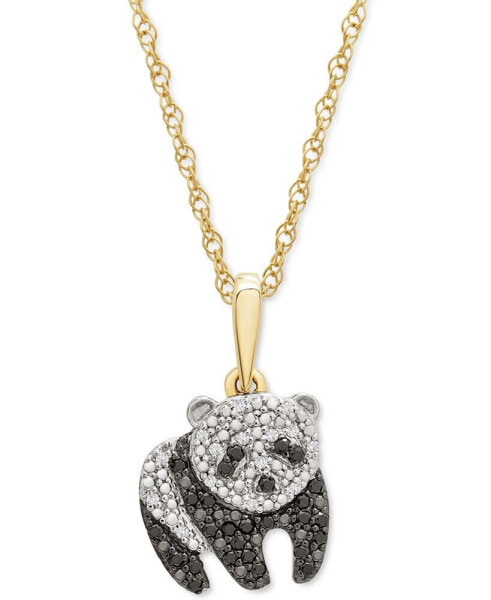 Wrapped black & White Diamond Panda 18" Pendant Necklace (1/10 ct. t.w.) in 10k Gold, Created for Macy's