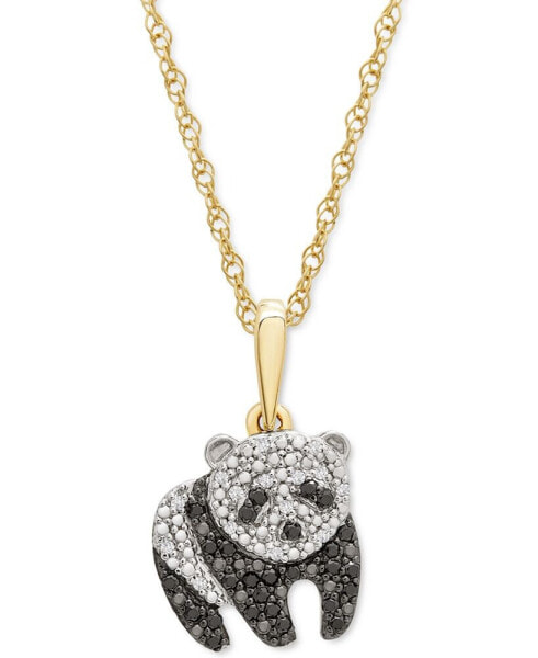 Black & White Diamond Panda 18" Pendant Necklace (1/10 ct. t.w.) in 10k Gold, Created for Macy's