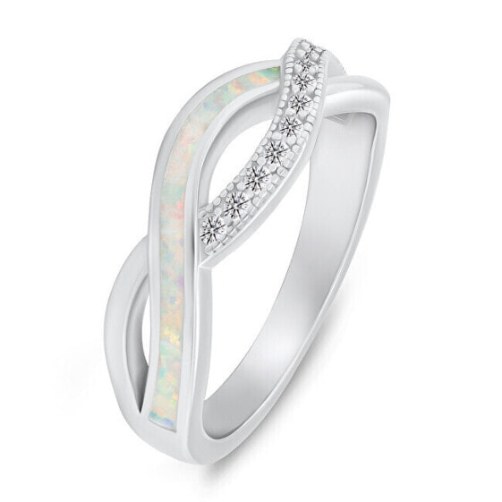 Elegant silver ring with zircons and synthetic opal RI126W
