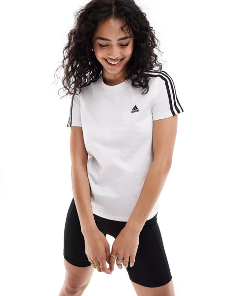 adidas Performance Essentials slim 3-stripes t-shirt in white