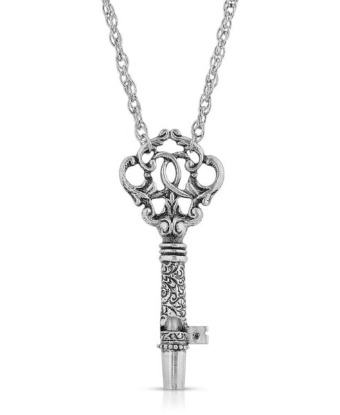 2028 antique-like Pewter Key Whistle Pendant Necklace