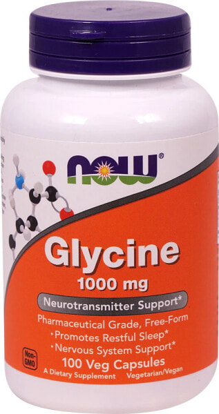 Аминокислоты NOW Глицин, 1 000 мг, 100 вегетарианских капсул