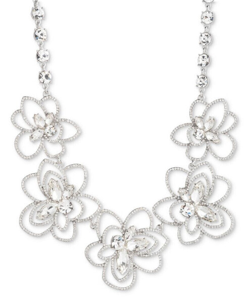 Silver-Tone Pavé & Crystal Flower Statement Necklace, 16" + 3" extender