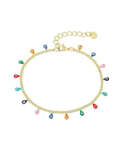 14K Gold Flash Plated Enamel Evil Eye Charm Bracelet