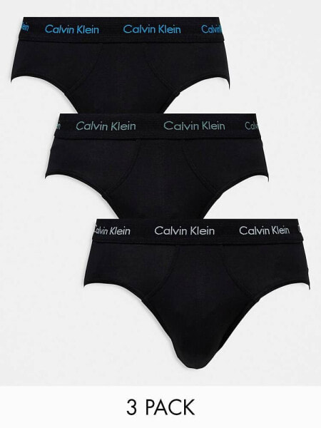 Calvin Klein cotton stretch briefs 3 pack in black with coloured logo