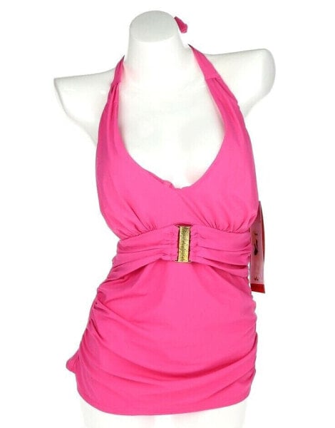 SPANX Womens Swimwear Belted Beauty Halter Neck Tie Tankini Top Pink Size 12