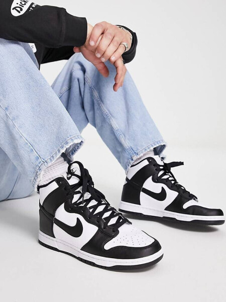 Nike Dunk Hi Retro trainer in white and black