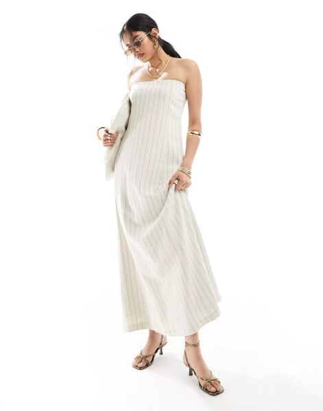 4th & Reckless linen mix bandeau maxi dress in cream stripe