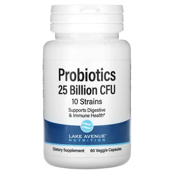 Пробиотики Lake Avenue Nutrition, смесь 10 штаммов, 25 миллиардов КОЕ, 60 капсул