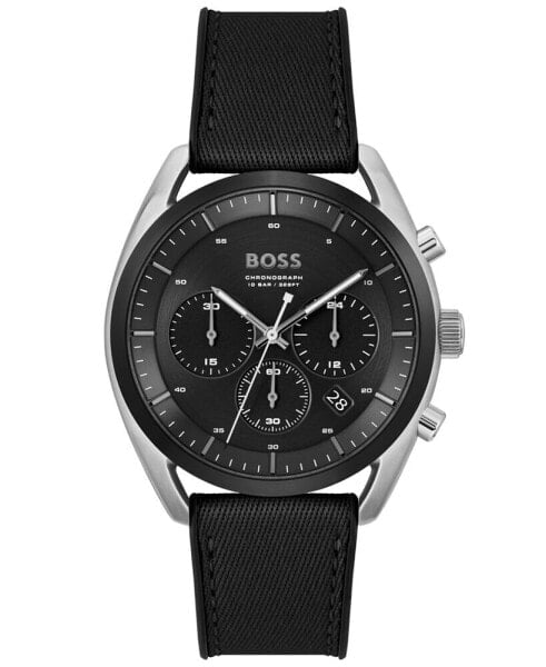 Men's Top Quartz Fashion Chronograph Black Silicone Black Fabric Watch 44mm