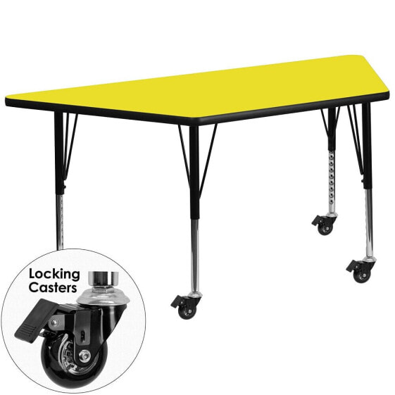 Mobile 25''W X 45''L Trapezoid Yellow Hp Laminate Activity Table - Height Adjustable Short Legs