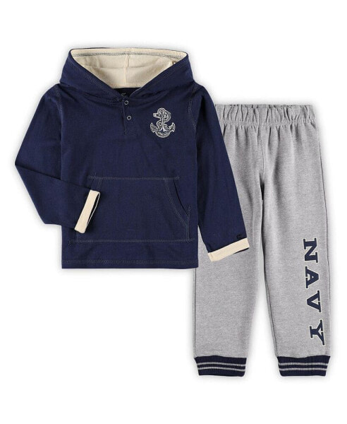 Toddler Boys Navy and Heathered Gray Navy Midshipmen Poppies Pullover Hoodie and Sweatpants Set