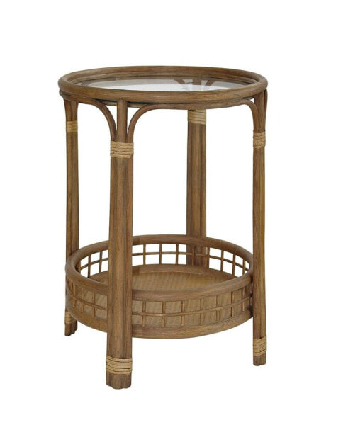 Gallerie Decor Bimini Glass Top Rattan Side Table