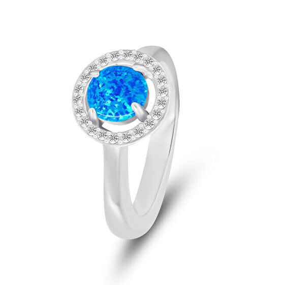 Delicate silver ring with opal and zircons RI108WB