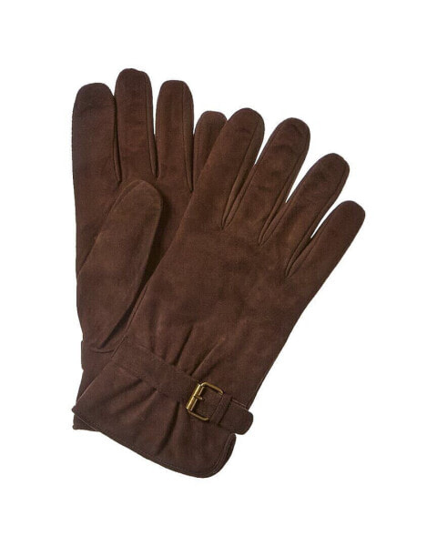 Portolano Belt Buckle Wool-Lined Suede Gloves Men's Brown L