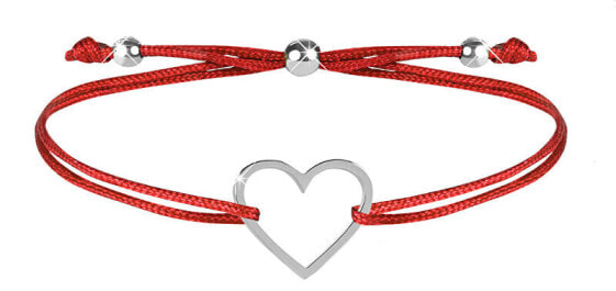 Corded bracelet with red / steel heart