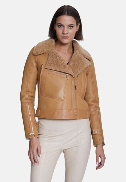 Women's Shearling Jacket, Light Brown With Curly Wool