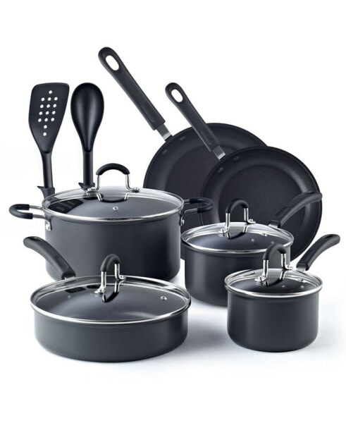 Pots and Pans Set Nonstick Professional Hard Anodized Cookware Sets 12-Piece, Dishwasher Safe with Stay-Cool Handles, Black