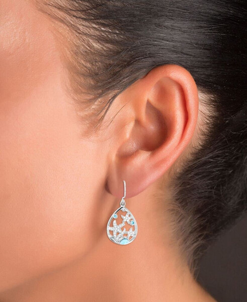 Larimar & Cubic Zirconia Starfish Drop Earrings in Sterling Silver