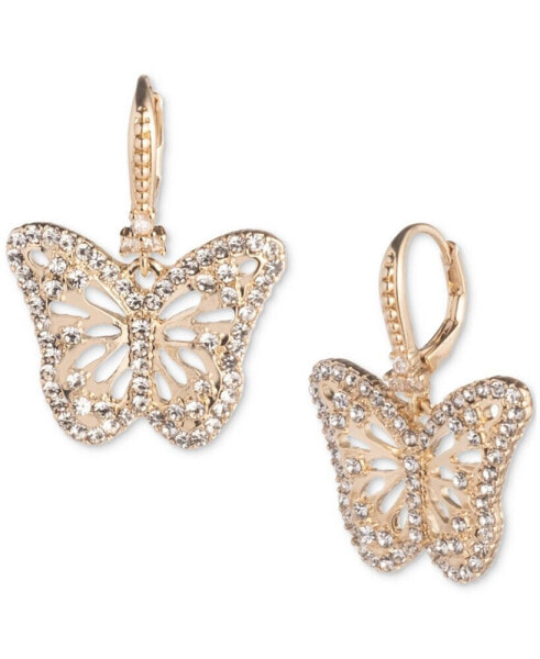Gold-Tone Crystal Butterfly Drop Earrings