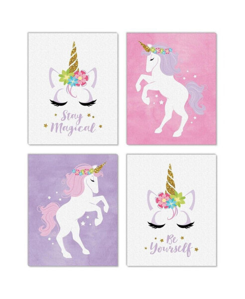 Rainbow Unicorn - Unframed Unicorn Linen Paper Wall Art - 4 Ct Artisms 8 x 10 in