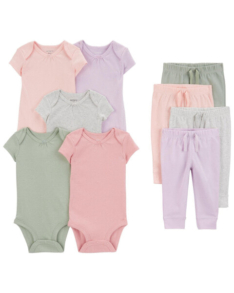 Baby 9-Piece Short-Sleeve Bodysuits & Pull-On Pants Set 12M