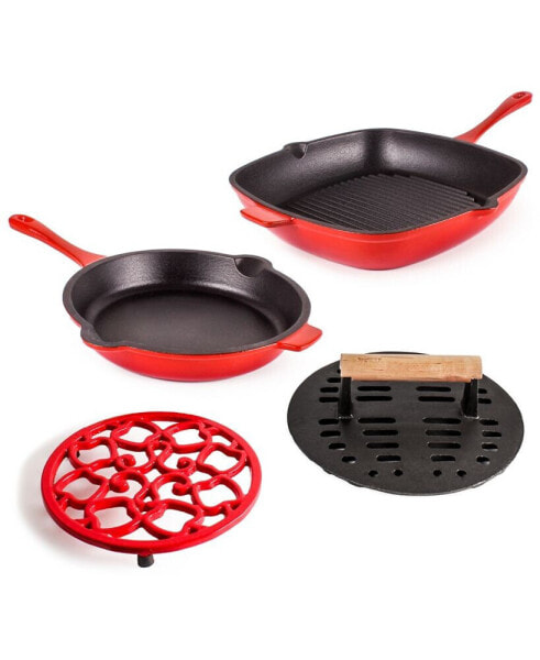 Neo Cast Iron 4 Piece Fry, Grill, Press, and Trivet Set