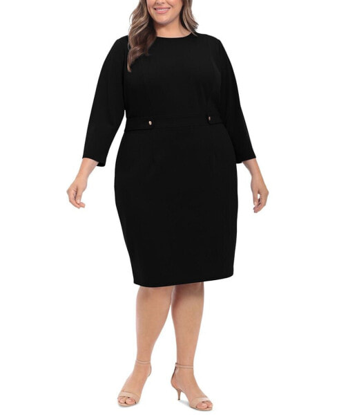 Plus Size 3/4-Sleeve Tab-Waist Sheath Dress