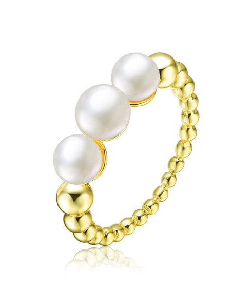 Sterling Silver 14K Gold Plated and 4.5MM 3 Fresh Water Pearls Ring