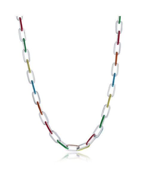 Sterling Silver Multi-Color Enamel Paperclip Necklace