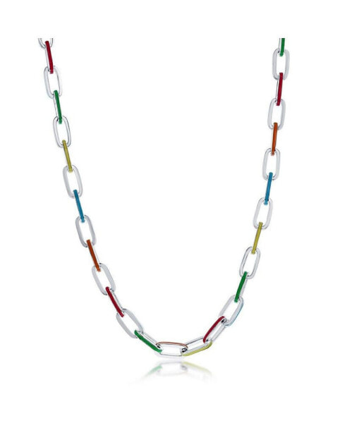 Sterling Silver Multi-Color Enamel Paperclip Necklace