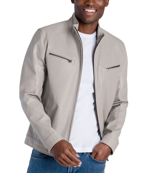 Men's Perforated Faux Leather Hipster Jacket, Created for Macy's