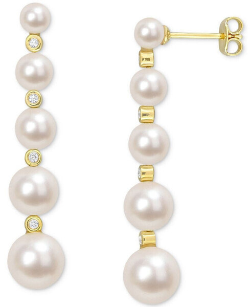 Cultured Freshwater Pearl (4 - 8-1/2mm) & White Topaz (1/4 ct. t.w.) Graduated Drop Earrings in Yellow Rhodium-Plated Sterling Silver