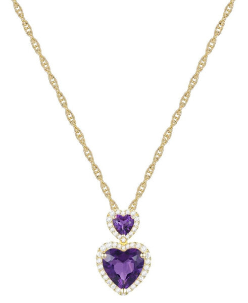 Amethyst (1-7/8 ct. t.w.) & Lab-Grown White Sapphire Accent Double Heart Pendant Necklace in 14k Gold-Plated Sterling Silver