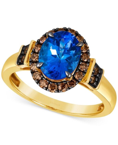 Chocolatier Blueberry Tanzanite (1-3/4 ct. t.w.) & Chocolate Diamonds (3/8 ct. t.w.) Oval Halo Ring in 14k Gold