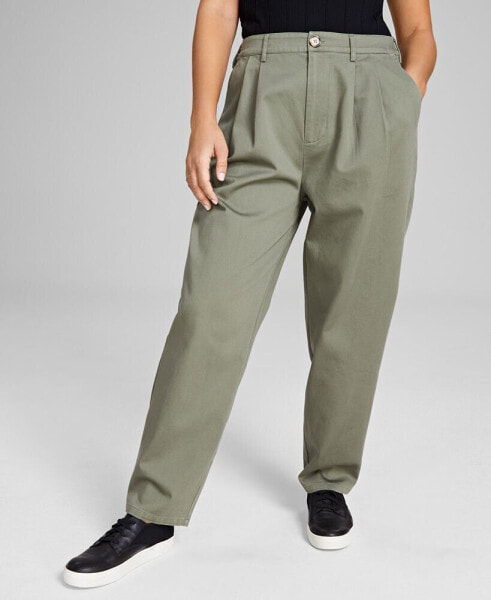 Women's Cotton High-Rise Barrel Leg Twill Pants, Created for Macy's