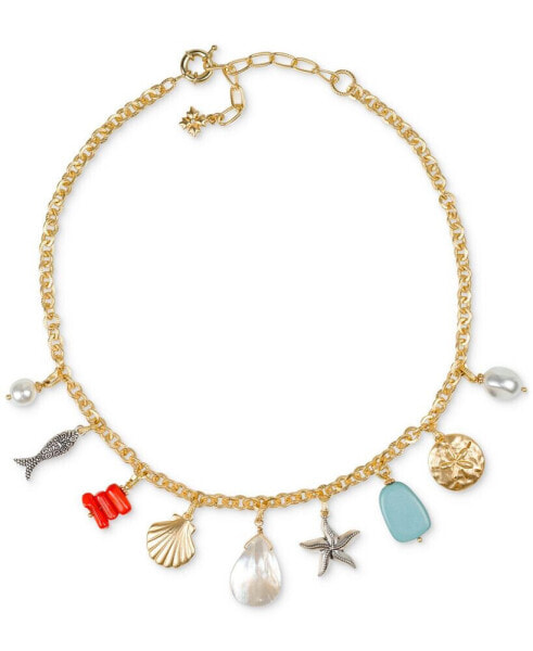 Gold-Tone Mixed Stone Seashore Charm Statement Necklace, 16" + 3" extender