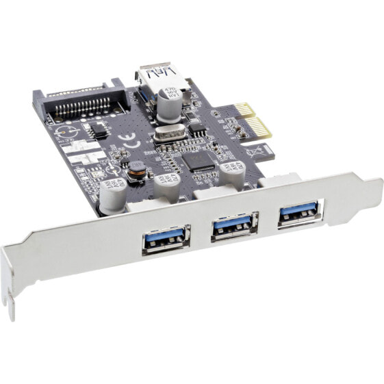 InLine 3+1ports USB 3.0 host controller - PCIe - with SATA power and LP bracket