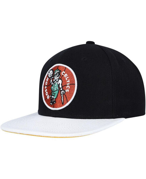 Men's Black, White Boston Celtics Hardwood Classics Wear Away Visor Snapback Hat