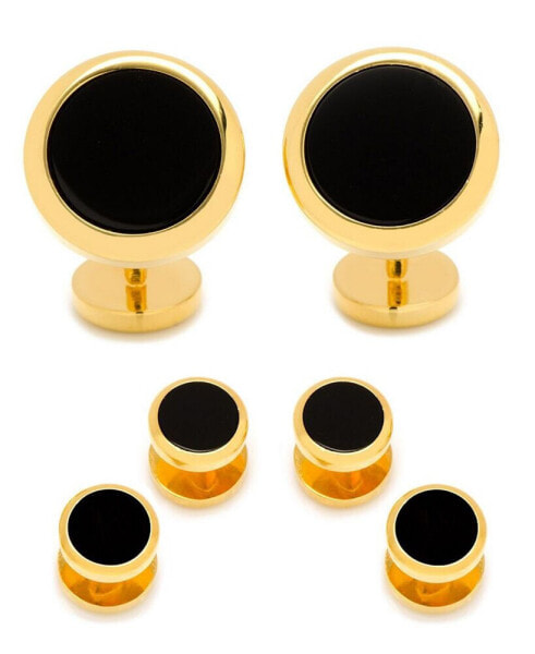 Men's Double Sided Round Beveled Cufflink and Stud Set