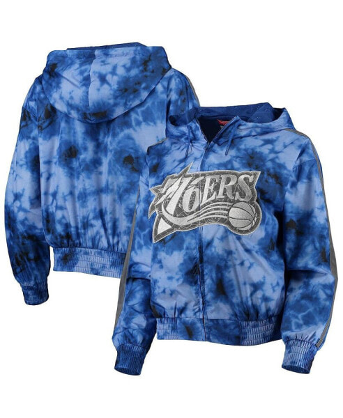 Women's Royal Philadelphia 76ers Galaxy Sublimated Windbreaker Pullover Full-Zip Hoodie Jacket