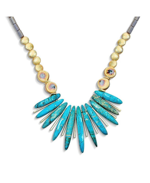 Blue Peck Organic Faceted Beads Gemstone Irregular Stone Bib Fan Statement Collar Choker Necklaces Western Jewelry For Women Gold Plated Adjustable