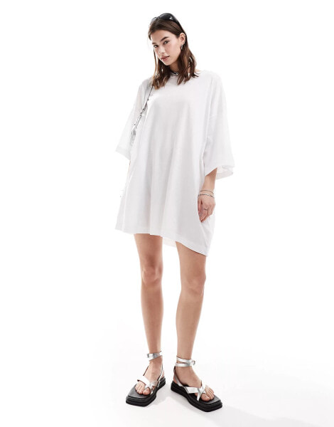 Weekday Huge t-shirt mini dress in white exclusive to ASOS