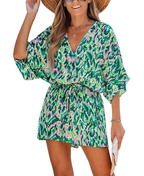 Women's Abstract Print Drawstring Romper