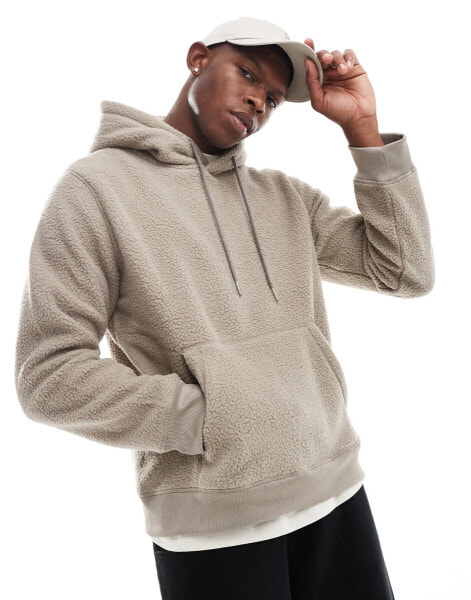 ONLY & SONS teddy hoodie in beige