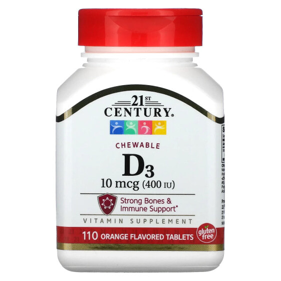 Vitamin D3, Chewable, Orange, 100 mcg (400 IU), 110 Tablets