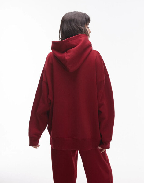 Topshop – Hochwertiger Oversize-Kapuzenpullover in Burgunderrot, Kombiteil