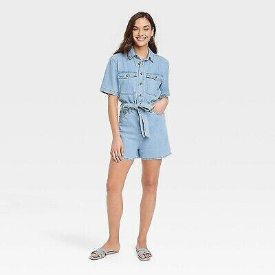 Women's Short Sleeve Romper - Universal Thread Light Wash 6