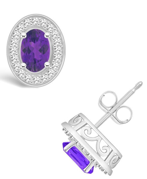 Серьги Macy's Amethyst & Diamond Halo Studs